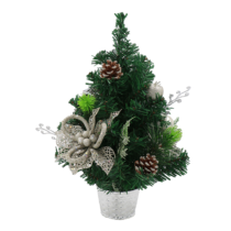 Vianočný stromček s ozdobami, zelený so strieborným kvetináčom, 40 cm, CHRISY