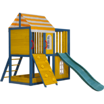 Drevený záhradný domček/záhradné ihrisko pre deti so šmykľavkou a lezeckou stenou, MANAS