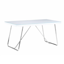 Jedálenský stôl, tvrdené sklo/kov, biela/chróm, 125x75 cm, AMI