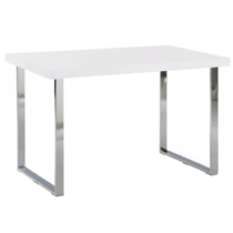 Jedálenský stôl, biela HG + chróm, TALOS, poškodený tovar