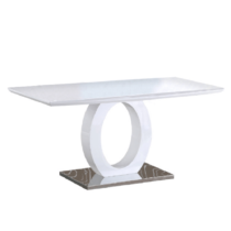 Jedálenský stôl, biela vysoký lesk/oceľ, ZARNI P1, poškodený tovar
