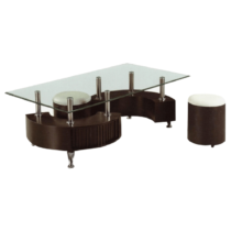 Konferenčný stolík a 2 taburetky, ekokoža biela/orech, OTELO, poškodený tovar
