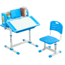 Prilagodljiva pisalna miza in stol, modra/bela, komplet LERAN