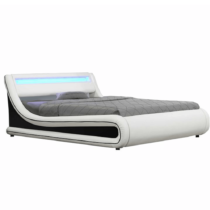 Manželská posteľ s RGB LED osvetlením, biela/čierna, 160x200, MANILA NEW