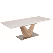 Jedálenský stôl, biela extra vysoký lesk HG/dub sonoma, DURMAN P2, poškodený tovar